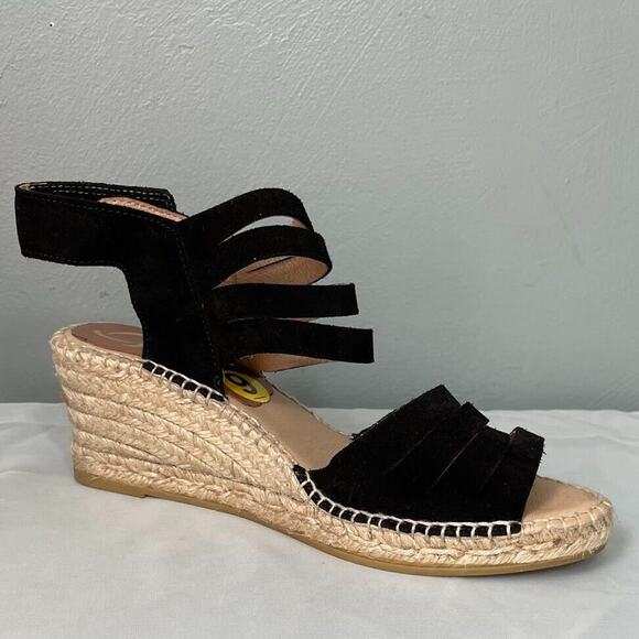 Kanna Made in Spain Espadrilles Size 9 Black Wedge Heels Jute Sandal Ankle Strap - Picture 4 of 11